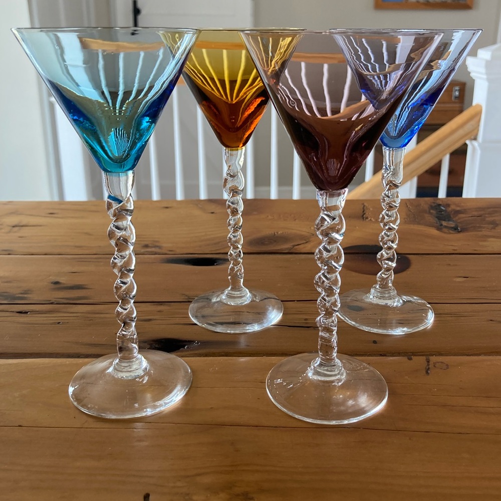Vintage Set of Four multi colored exquisite cordial glasses.